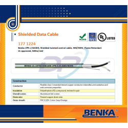 177 1224 Benka 1x2x24 AWG, Shielded twisted control cable, 300/500V, TCu/PE/OS/PVC, (500m/roll)